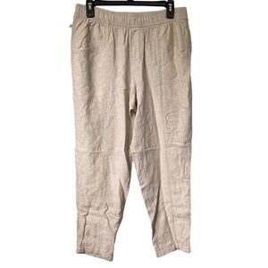 2/$15 Old Navy tan beige linen blend pull on tapered straight leg women’s medium